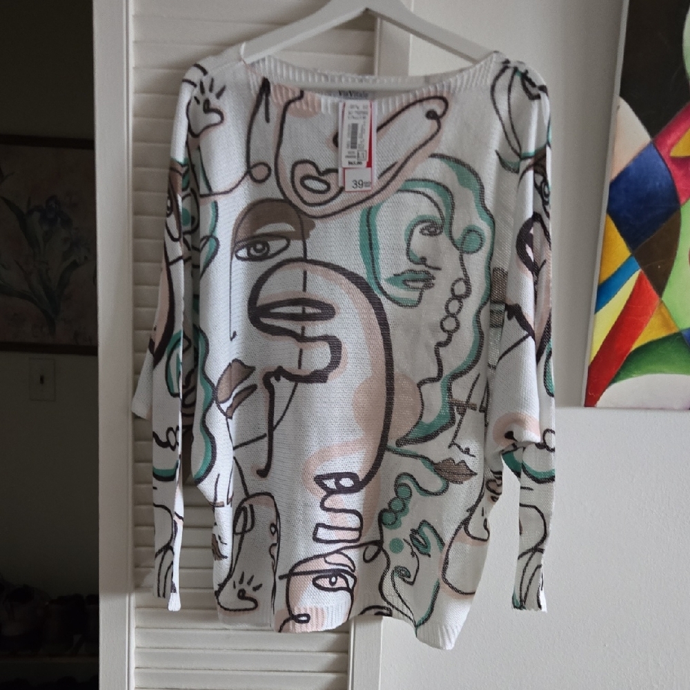 Via Vitale Abstract Print Women's Top Made In Italy Size L/XL New With Tags